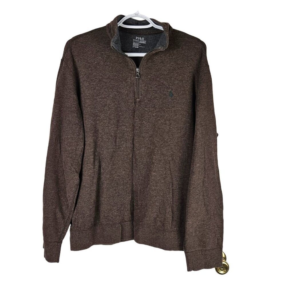 Polo Ralph Lauren Mens Jersey Half Zip Pullover Sweater Size L Brown Soft Comfy